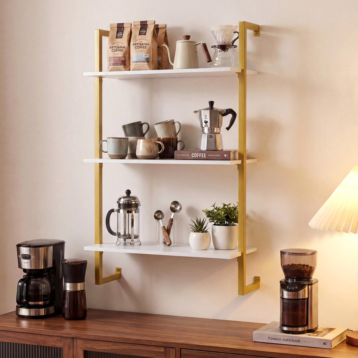 3-Tier Floating Modern Kitchen Shelf for Living Room Home Office and Bathroom-White