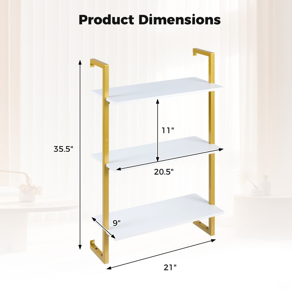 3-Tier Floating Modern Kitchen Shelf for Living Room Home Office and Bathroom-White