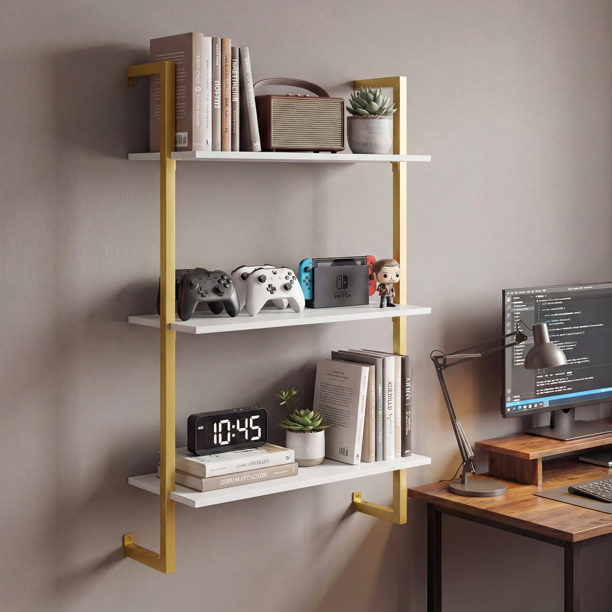 3-Tier Floating Modern Kitchen Shelf for Living Room Home Office and Bathroom-White