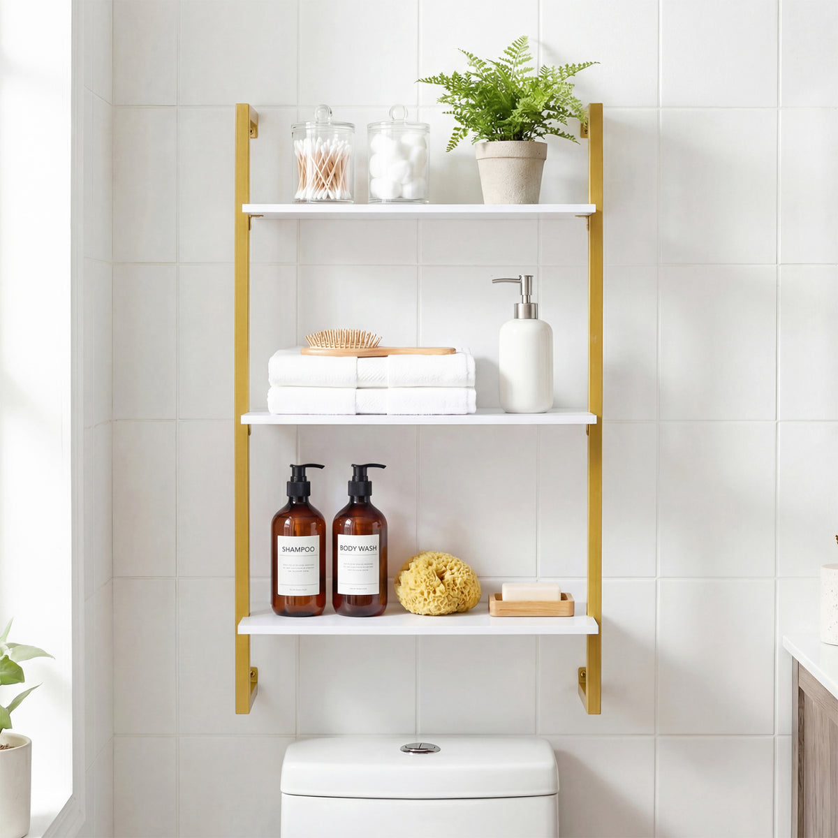 3-Tier Floating Modern Kitchen Shelf for Living Room Home Office and Bathroom-White