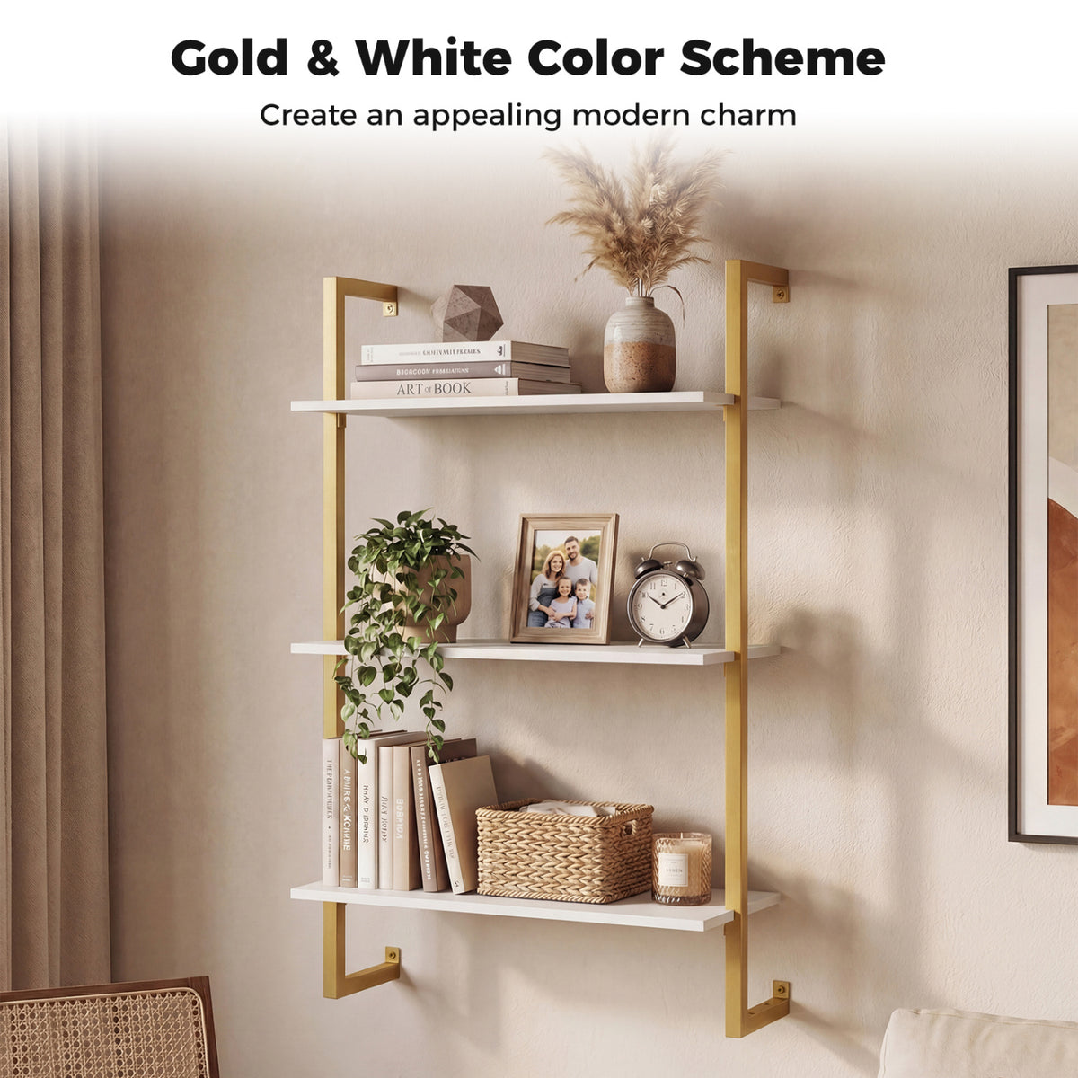 3-Tier Floating Modern Kitchen Shelf for Living Room Home Office and Bathroom-White