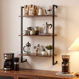 3-Tier Floating Modern Kitchen Shelf for Living Room Home Office and Bathroom-Rustic Brown