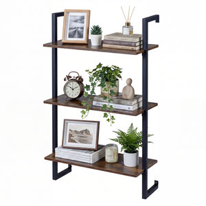 3-Tier Floating Modern Kitchen Shelf for Living Room Home Office and Bathroom-Rustic Brown
