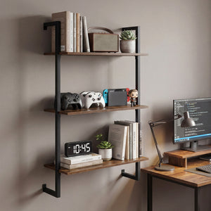 3-Tier Floating Modern Kitchen Shelf for Living Room Home Office and Bathroom-Rustic Brown