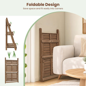 3-Tier Foldable Plant Stand with Slatted Shelves and Fir Wood Frame-Brown