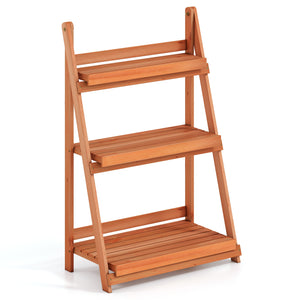 3-Tier Foldable Plant Stand with Slatted Shelves and Fir Wood Frame-Orange