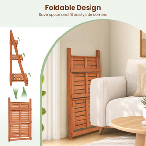 3-Tier Foldable Plant Stand with Slatted Shelves and Fir Wood Frame-Orange