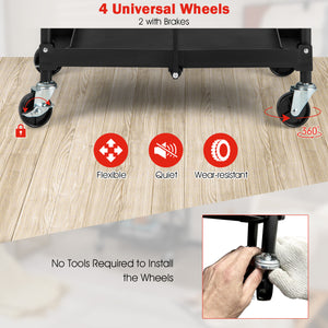 3-Tier Folding Trolley Cart with Universal Wheels Heavy Duty for Warehouse-Black