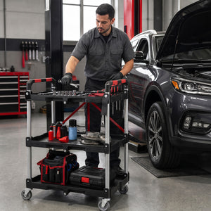 3-Tier Folding Utility Cart with Swivel Wheels and Brakes-Black