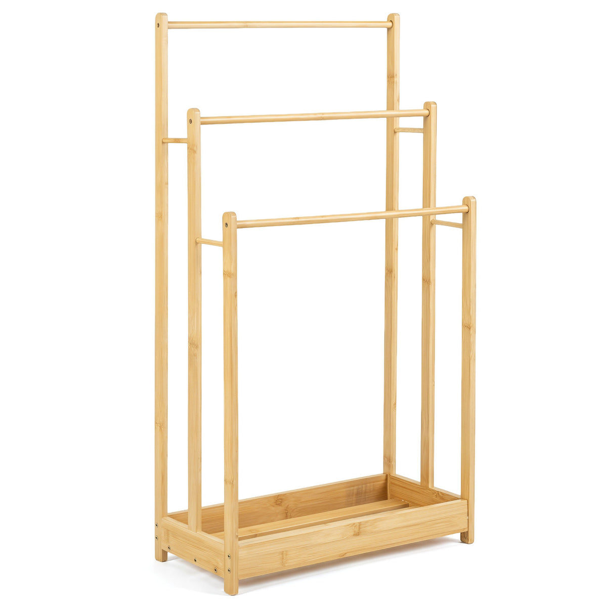 3 Tier Free Standing Bamboo Towel Rack with Storage Shelf-Natural