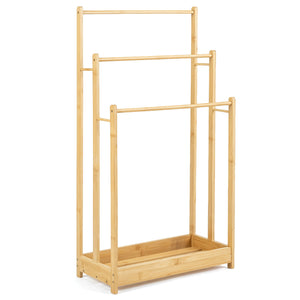 3 Tier Free Standing Bamboo Towel Rack with Storage Shelf-Natural