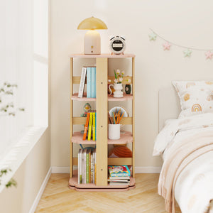 3-Tier Freestanding Corner Toddler Book Rack with 12 Sectors-Pink