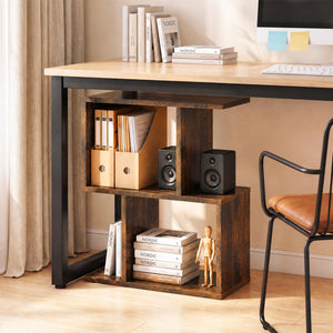 3-Tier Geometric Bookshelf Freestanding Display Shelf Side Table Set of 2-Brown