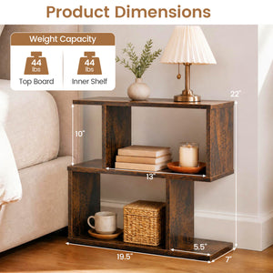 3-Tier Geometric Bookshelf Freestanding Display Shelf Side Table Set of 2-Brown