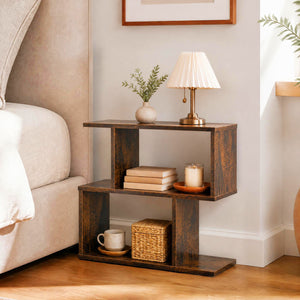 3-Tier Geometric Bookshelf Freestanding Display Shelf Side Table Set of 2-Brown