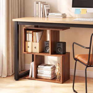 3-Tier Geometric Bookshelf Freestanding Display Shelf Side Table Set of 2-Walnut