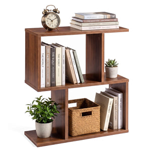 3-Tier Geometric Bookshelf Freestanding Display Shelf Side Table Set of 2-Walnut