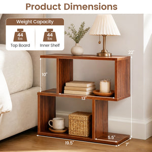 3-Tier Geometric Bookshelf Freestanding Display Shelf Side Table Set of 2-Walnut