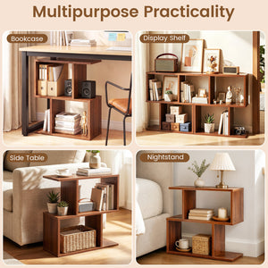 3-Tier Geometric Bookshelf Freestanding Display Shelf Side Table Set of 2-Walnut