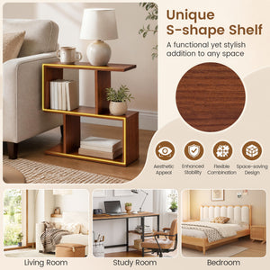 3-Tier Geometric Bookshelf Freestanding Display Shelf Side Table Set of 2-Walnut