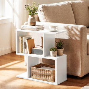 3-Tier Geometric Bookshelf Freestanding Display Shelf Side Table Set of 2-White