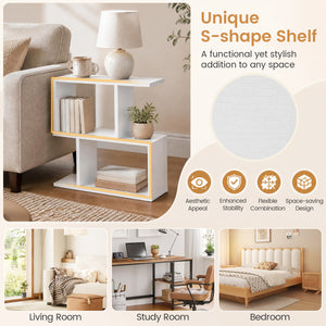3-Tier Geometric Bookshelf Freestanding Display Shelf Side Table Set of 2-White