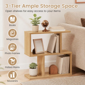 3-Tier Geometric Bookshelf Freestanding Display Shelf Side Table Set of 2-Natural
