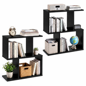 3-Tier Geometric Bookshelf Freestanding Display Shelf Side Table Set of 2-Black