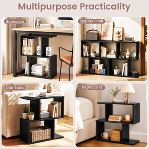 3-Tier Geometric Bookshelf Freestanding Display Shelf Side Table Set of 2-Black