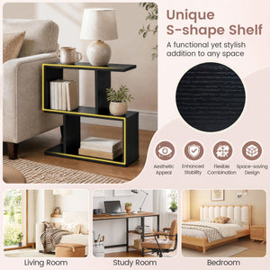 3-Tier Geometric Bookshelf Freestanding Display Shelf Side Table Set of 2-Black