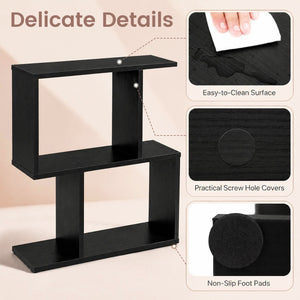 3-Tier Geometric Bookshelf Freestanding Display Shelf Side Table Set of 2-Black