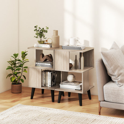 3-Tier Geometric Bookshelf Set of 2 with Open Storage Shelves