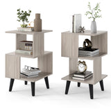 3-Tier Geometric Bookshelf Set of 2 with Open Storage Shelves