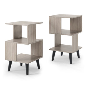 3-Tier Geometric Bookshelf Set of 2 with Open Storage Shelves
