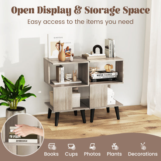 3-Tier Geometric Bookshelf Set of 2 with Open Storage Shelves