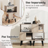 2-tier Round End Table with Solid Wood Legs-Natural