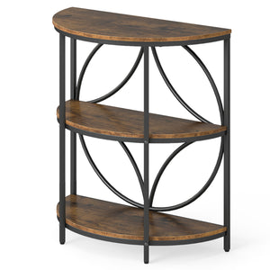 3-Tier Half Round End Table with Study Metal Frame for Living Room-Rustic Brown