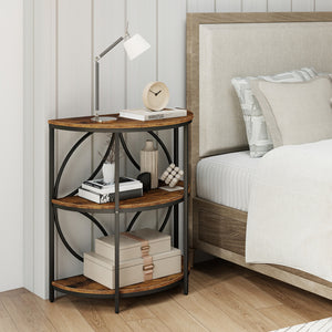3-Tier Half Round End Table with Study Metal Frame for Living Room-Rustic Brown