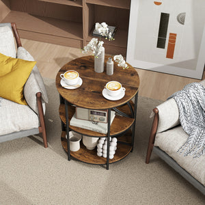 3-Tier Half Round End Table with Study Metal Frame for Living Room-Rustic Brown