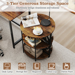 3-Tier Half Round End Table with Study Metal Frame for Living Room-Rustic Brown