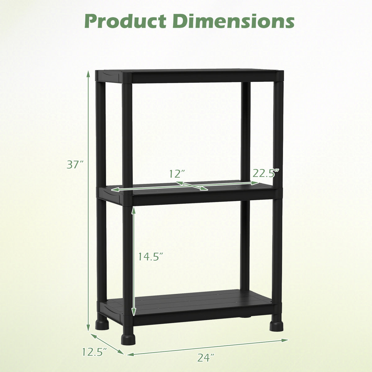 3-Tier Heavy-Duty Plastic Storage Shelves Freestanding Garage Shelving Unit