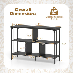3-Tier Horizontal Cubby Bookshelf with Open Shelves-Black