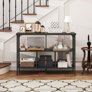 3-Tier Horizontal Cubby Bookshelf with Open Shelves-Black