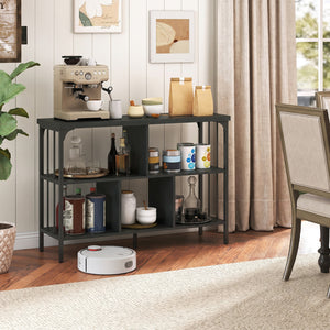 3-Tier Horizontal Cubby Bookshelf with Open Shelves-Black
