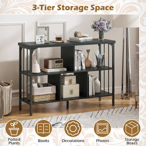 3-Tier Horizontal Cubby Bookshelf with Open Shelves-Black