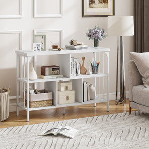 3-Tier Horizontal Cubby Bookshelf with Open Shelves-White