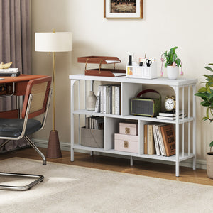 3-Tier Horizontal Cubby Bookshelf with Open Shelves-White