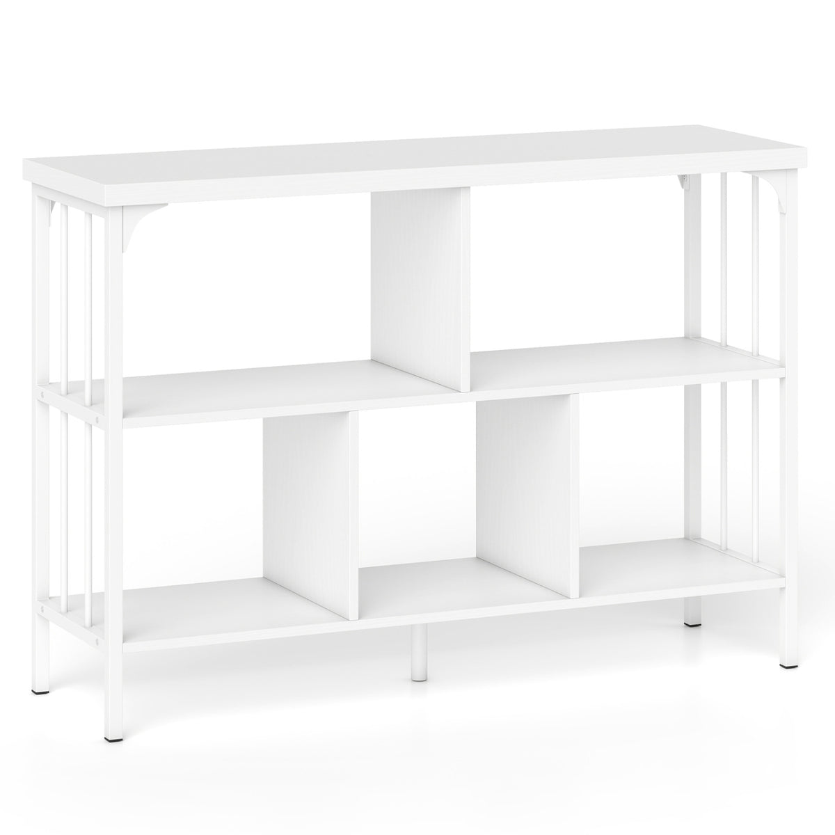 3-Tier Horizontal Cubby Bookshelf with Open Shelves-White