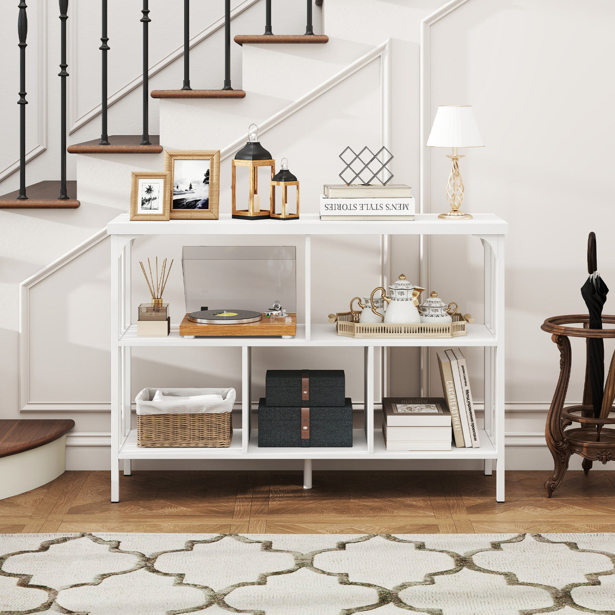 3-Tier Horizontal Cubby Bookshelf with Open Shelves-White
