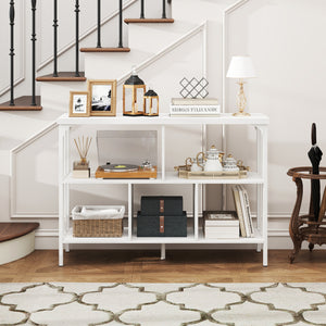 3-Tier Horizontal Cubby Bookshelf with Open Shelves-White
